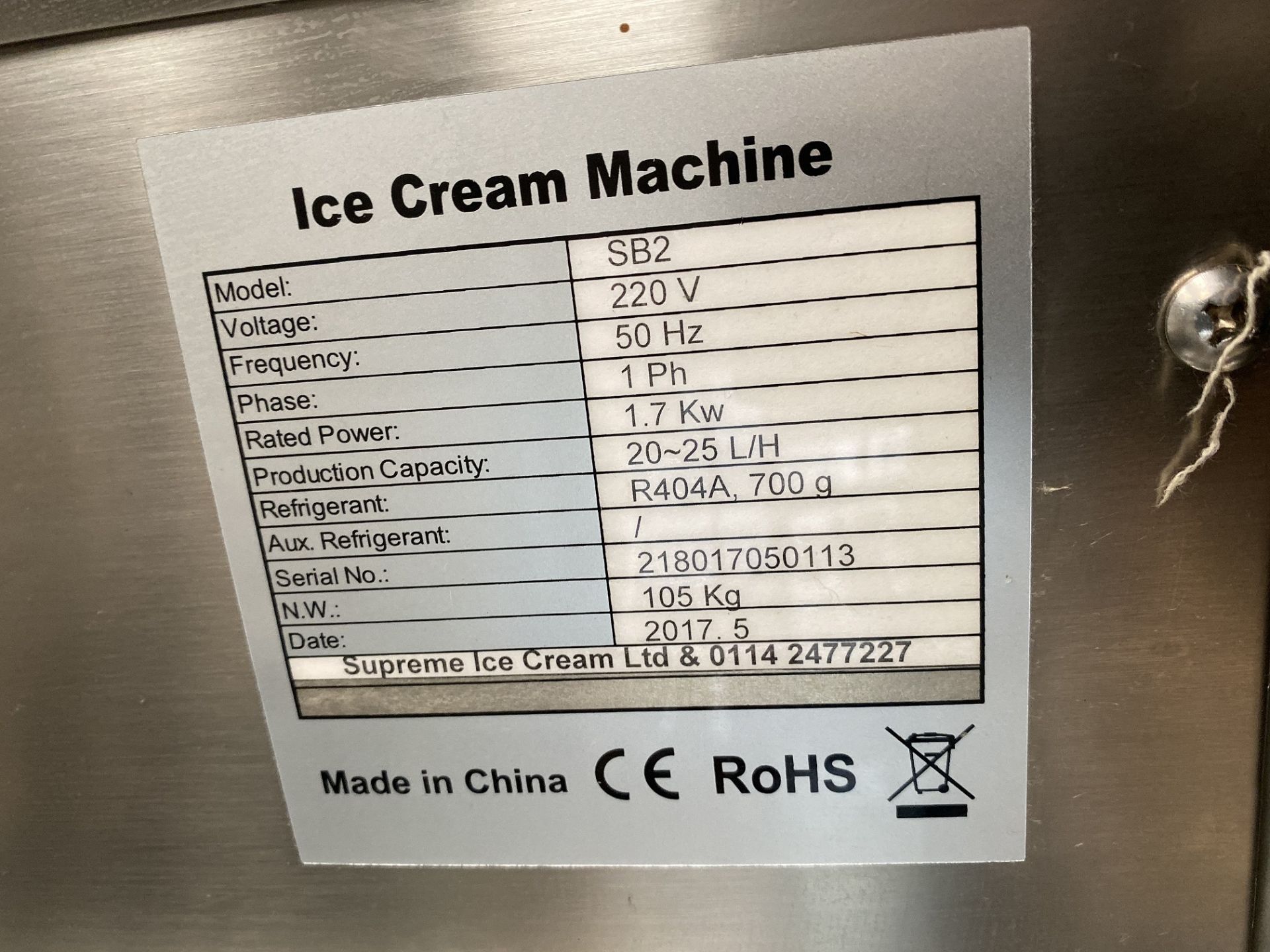 Supreme Ice Cream Machine Model SB2 Batch Freezer - Image 5 of 5