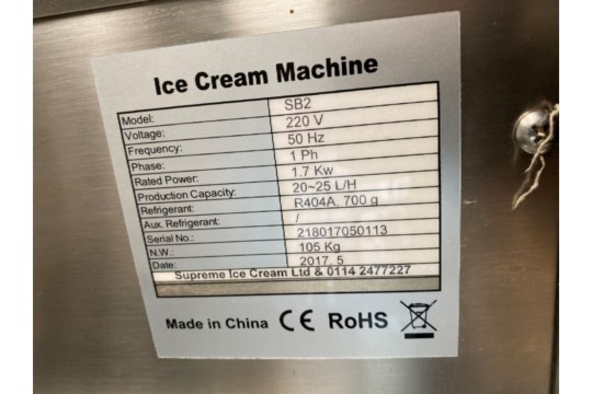 Supreme Ice Cream Machine Model SB2 Batch Freezer - Image 4 of 5