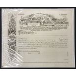 Proof of 1890s Peter Walker & Son Property Corporation Shares Certificate