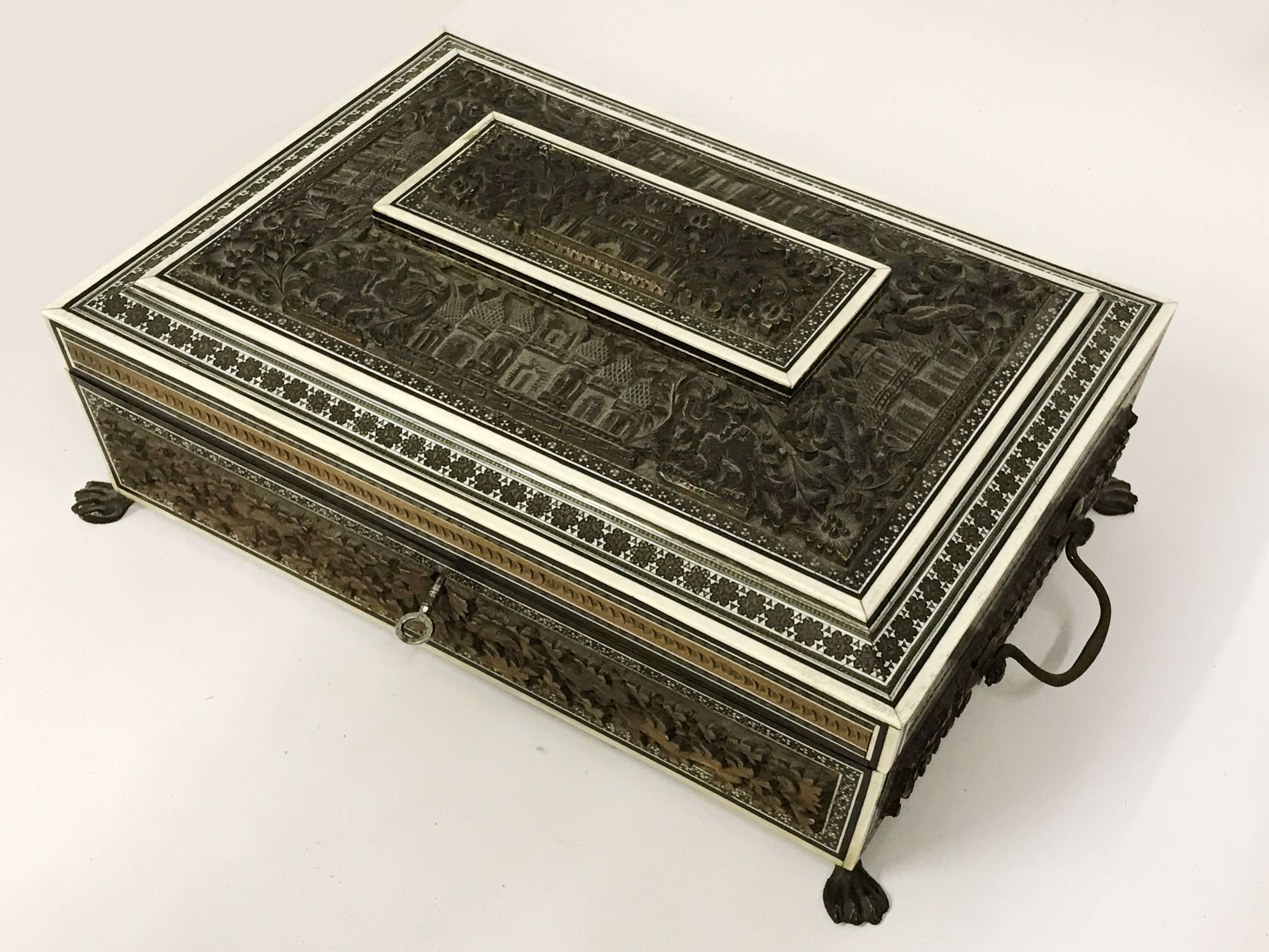 BEAUTIFUL ANGLO INDIAN SEWING BOX WITH CONTENT