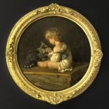 Filippo Palizzi 1818-1899 Italian. Oil on board. “A Child and Cat Playing” Signed