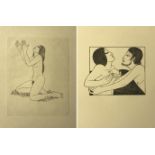 Eric Gill Woodcut Prints - A seated Nude + another