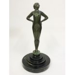 Art Deco Style Bronze Figurine of Nude Woman on wooden base