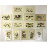 SELECTION OF FIFTEEN EARLY EMBROIDERED SILK POSTCARDS
