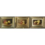 John H Dunham 19th Century British. 3 oils on board. “Still Life of fruit”