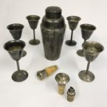 Drinking Accessories - Vintage Cocktail Shaker, Six Goblets and Bottle Stoppers