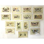 SELECTION OF FIFTEEN EARLY EMBROIDERED SILK POSTCARDS IN VARIOUS CONDITION