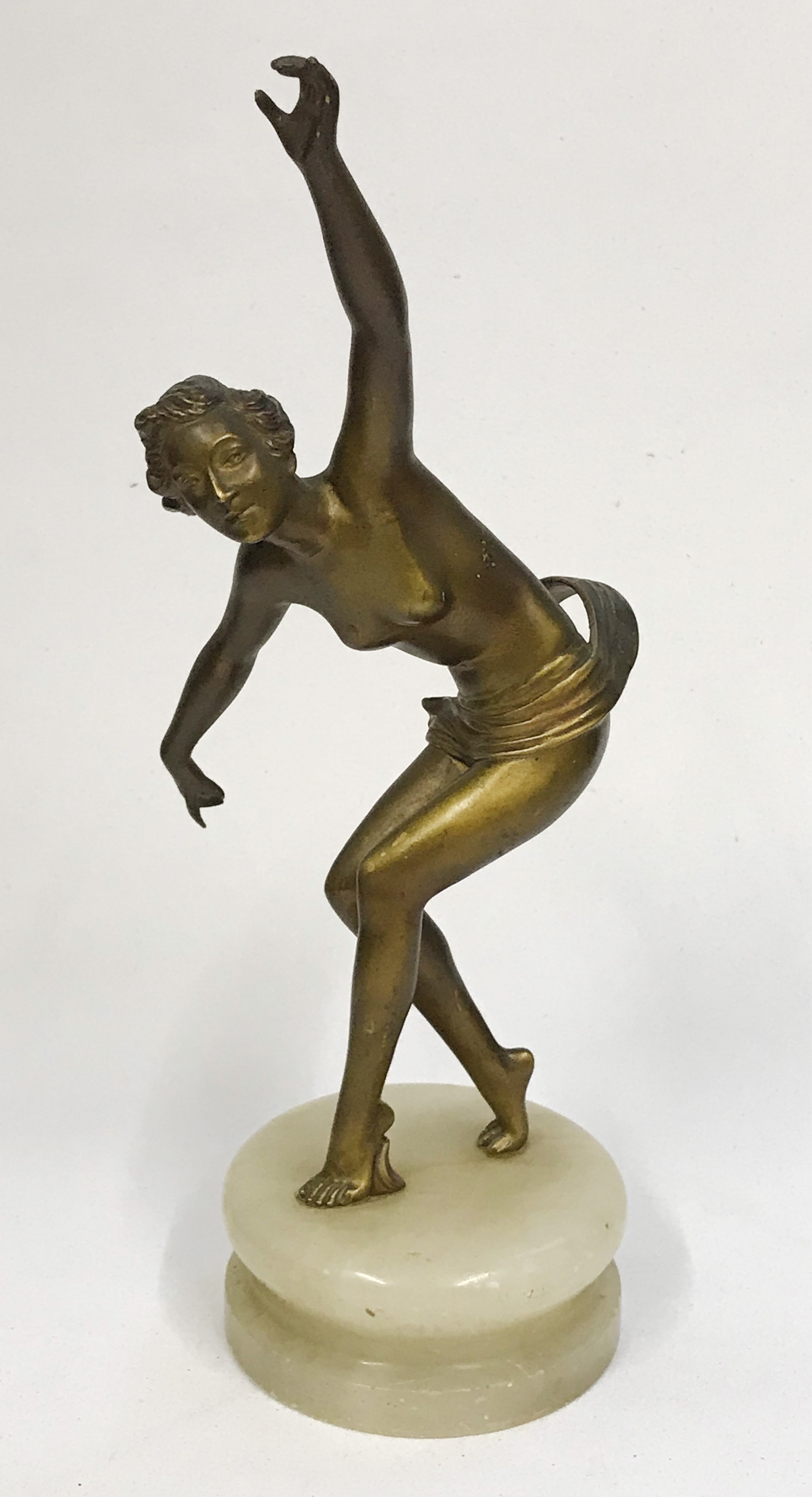 Art Deco Style Bronze Figurine of Nude Woman on marble base