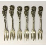 ANTIQUE SET OF SIX GERMAN DESERT FORKS WITH FLORAL PATTERN HALLMARKED 835