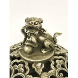 CHINESE WHITE METAL CENSER (DRAGONS & FOE DOG)