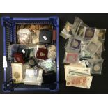 selection of coins and medals plus banknotes