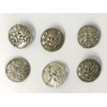 Hallmarked Silver Six Buttons with Floral Pattern