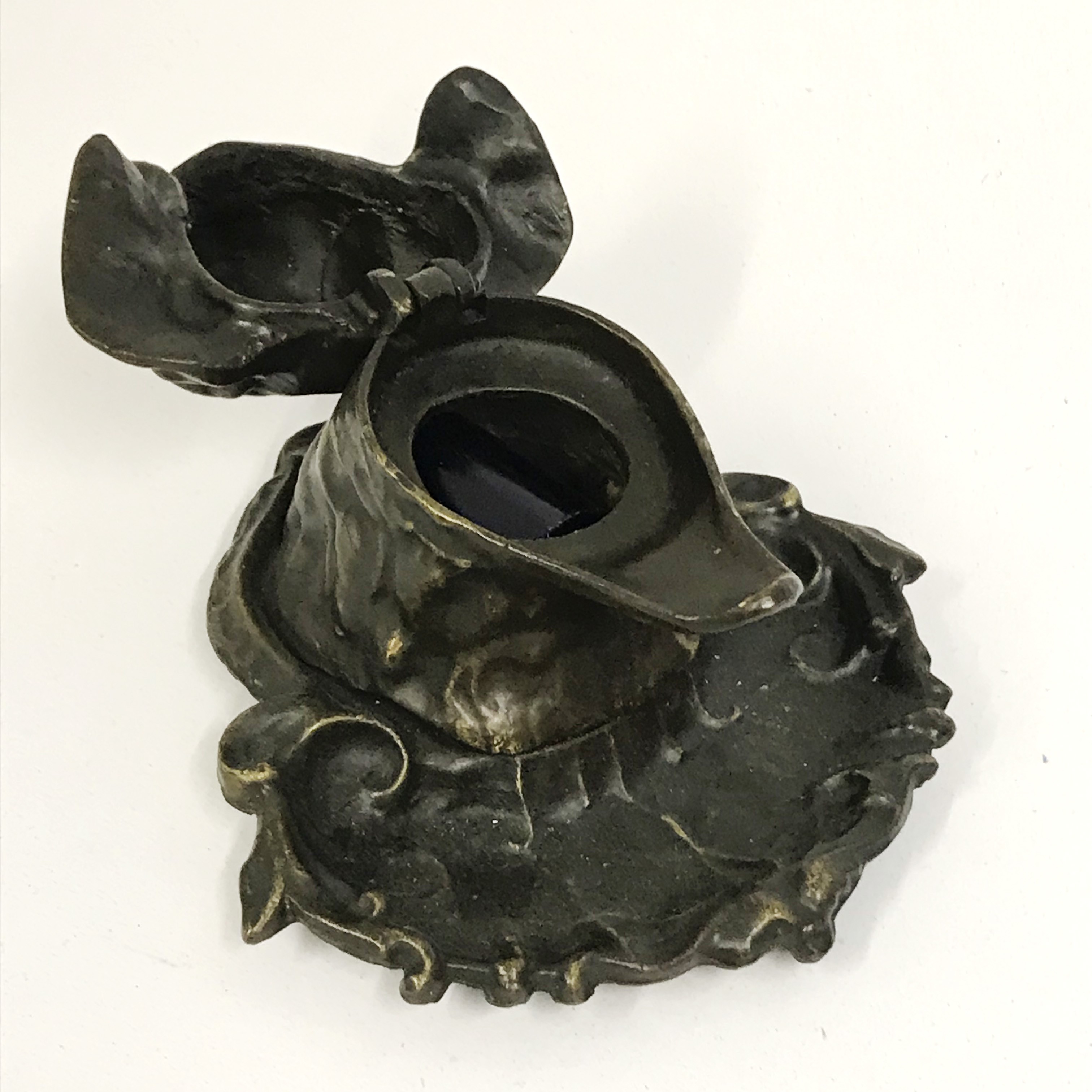 VINTAGE BRONZE DOG HEAD INKWELL - Image 3 of 6