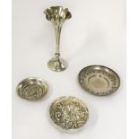 SMALL GROUP OF SILVER ITEMS INC WINE TESTING BOWL POSE VASE & PIN DISHES