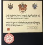 1936 Invitation for Banquet at Guildhall by Lord Mayor Sir George Broadbridge