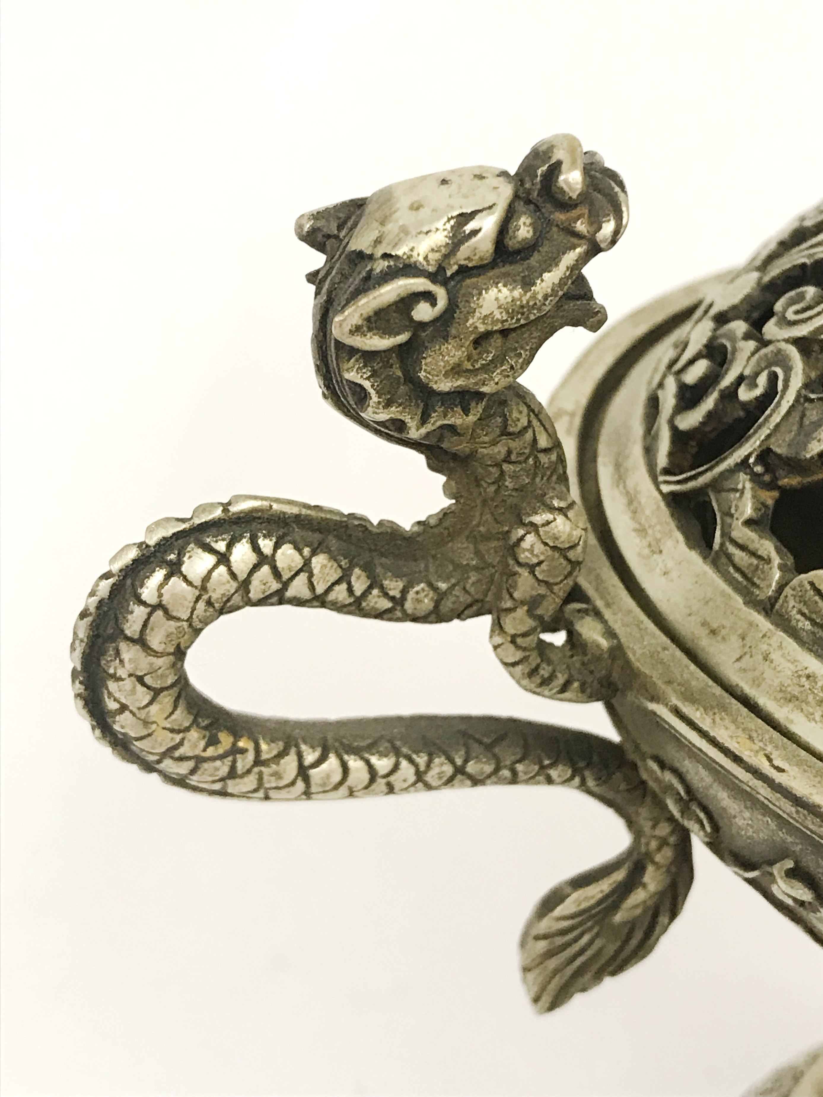 CHINESE WHITE METAL CENSER (DRAGONS & FOE DOG) - Image 4 of 5