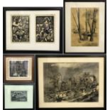 Five Framed Woodblock Prints 1971 - Polish History Related Some Signed