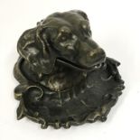 VINTAGE BRONZE DOG HEAD INKWELL