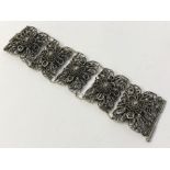 ANTIQUE SILVER FILIGREE BRACELET - FIVE PANELS