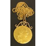 GOLD GUINEA 1775 GEORGE III MOUNTED & 9CT NECKLACE