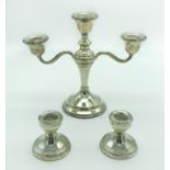 HM SILVER 3 BRANCH CANDELABRA WITH TWO SMALLER SINGLE STICKS OF THE SAME