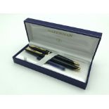 BOXED WATERMAN PEN SET - FOUNTAIN PEN HAS 18CT GOLD NIB