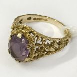 9 CARAT GOLD RING AND TWO EARRINGS WITH AMETHYST AND PEARLS