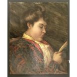 19th Century French School. Oil on board. “Lady Reading a Book”