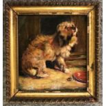 Circle of John Emms 1844-1912 British. Oil on panel. “A Dog Begging for Food”
