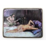 HALLMARKED SILVER & ENAMEL CIGARETTE CASE RECLINING NUDE