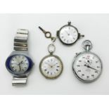 TWO POCKET WATCHES, STOPWATCH AND WRISTWATCH