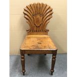 19th CENTURY OAK HALL CHAIR SHELL DESIGN WITH SHIELD RESERVED TO THE CENTRE