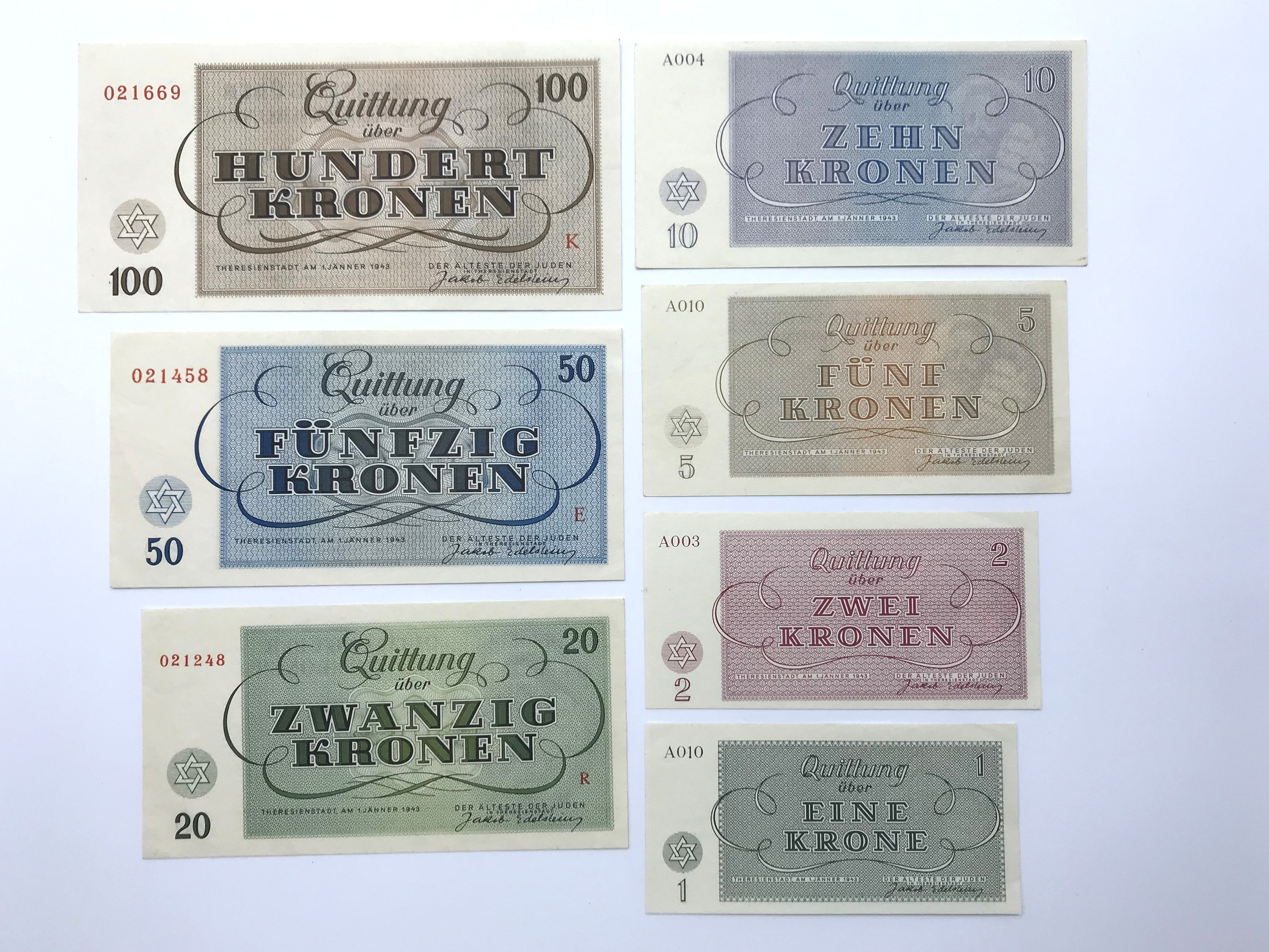 COMPLETE SET 1943 THERESIENSTADT CONCENTRATION CAMP MONEY CZECHOSLOVAKIA - Image 3 of 4