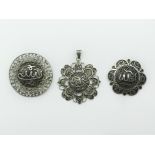 THREE SILVER BROOCHES WITH ISLAMIC WRITING