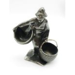 WHITE METAL HEAVY FIGURE OF JAPANESE WOMEN HOLDING TWO BASKETS