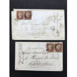 POSTAL HISTORY - TWO COVERS WITH PAIRS OF PENNY RED STAMPS 1845-6