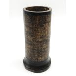 UNUSUAL CHINESE OR JAPANESE WOODEN BRUSH POT WITH CARVED WRITING CALLIGRAPHY