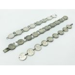 THREE SILVER BRITISH COINS BRACELETS