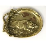 BRASS TRAY PIN DISH WITH WILD BOAR SCENE SIGNED BERNDORF