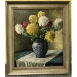 Gerard Ceunis 1885-1964 British. Oil on canvas. “Chrysanthemums in a Vase”