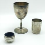 SILVER GOBLET AND TWO OTHER SILVER ITEMS