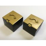 LEATHER & BRASS SQUARE TRAVELERS INKWELL SET