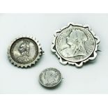 THREE QUEEN VICTORIA SILVER COIN BROOCHES