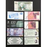 SMALL GROUP OF TRIAL AND SOUVENIR BANKNOTES