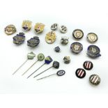 SELECTION OF ENAMELED FOOTBALL CLUB PIN OR LAPEL BADGES RELATED TO GAMES PLAYED IN 1920/30s