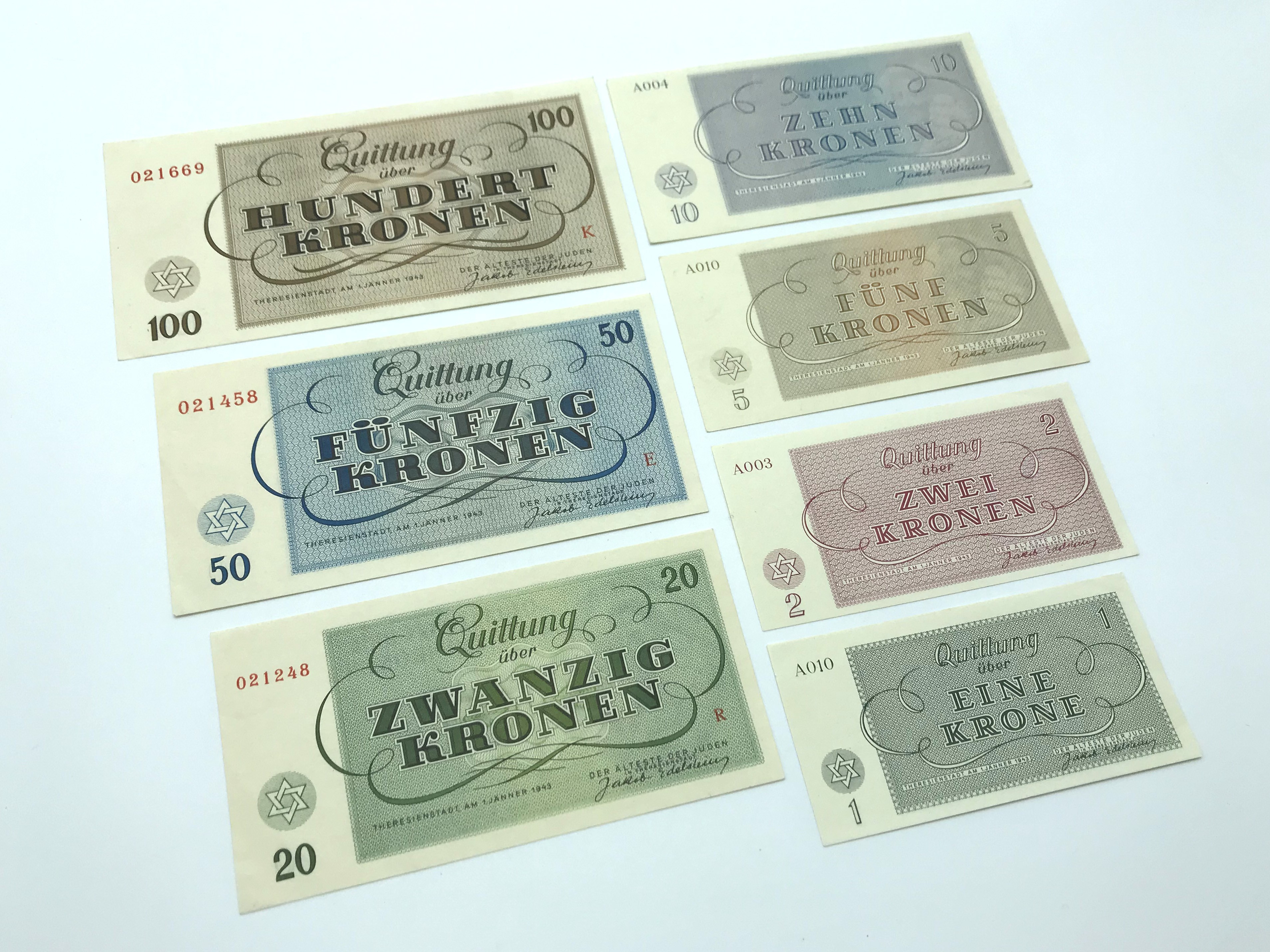 COMPLETE SET 1943 THERESIENSTADT CONCENTRATION CAMP MONEY CZECHOSLOVAKIA - Image 4 of 4