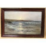 Alfred J Warne Browne. British. Oil on panel. “Cornish Seascape”