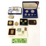 SMALL COLLECTION OF INGOTS, MEDALS AND GOLD SOUVENIR COINS