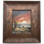 DON QUIXOTE AND THE STORM AT SUNSET OIL ON COPPER SIGNED KAJI JAPANESE PAINTER IN SPAIN