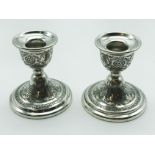 PAIR OF SMALL RUSSIAN OR MIDDLE EASTERN SILVER CANDLESTICKS HALLMARKED 84